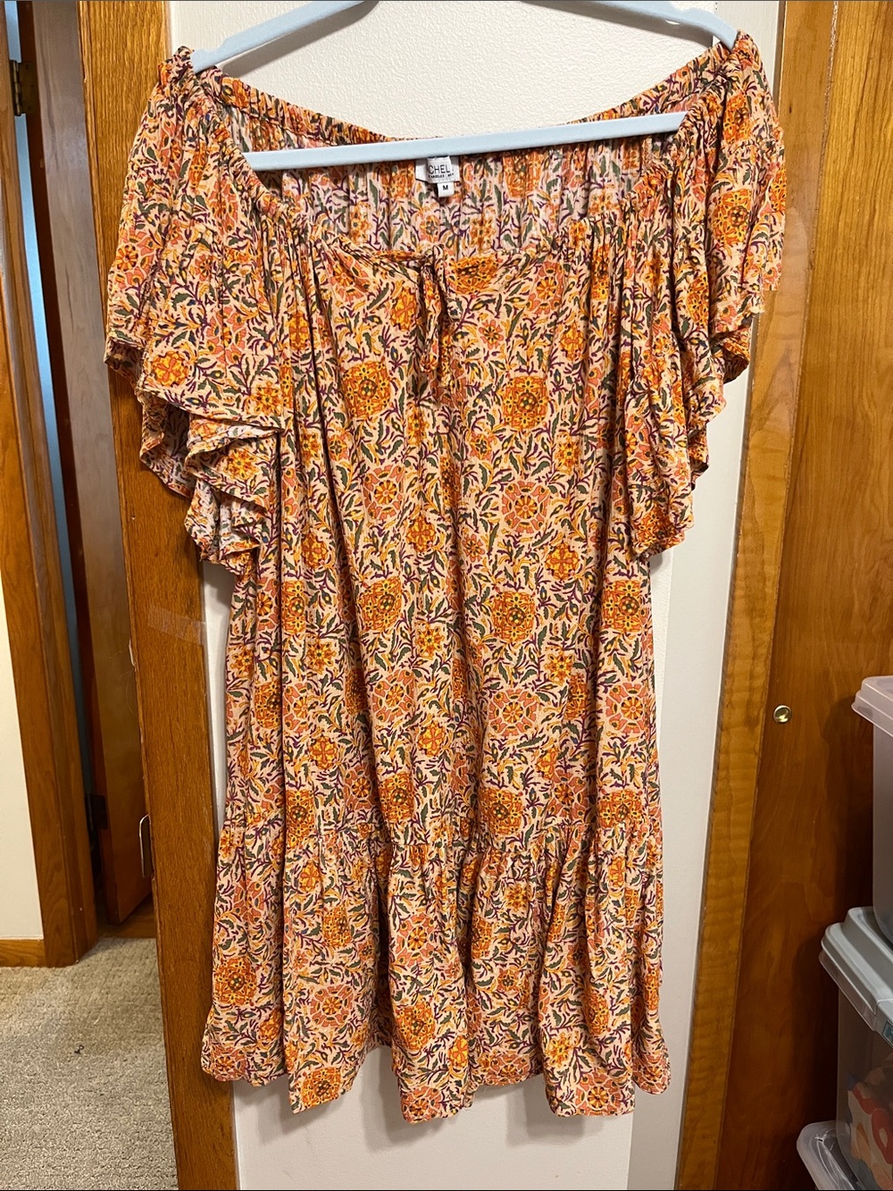 Rachel Zoe Orange Floral Off-Shoulder Mini Dress